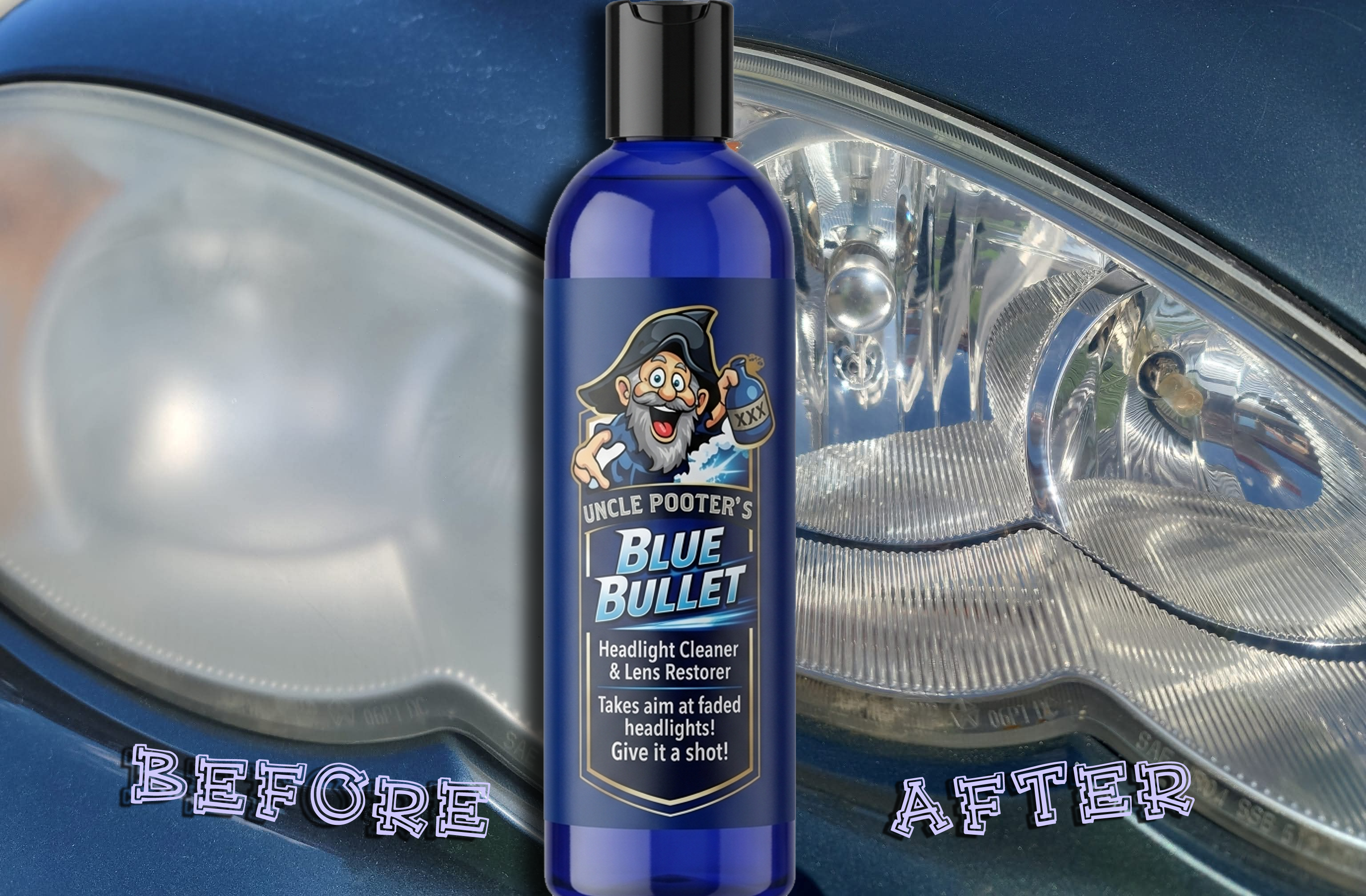 Headlight Cleaner Plastic Lens Restorer Uncle Pooter's Blue Bullet