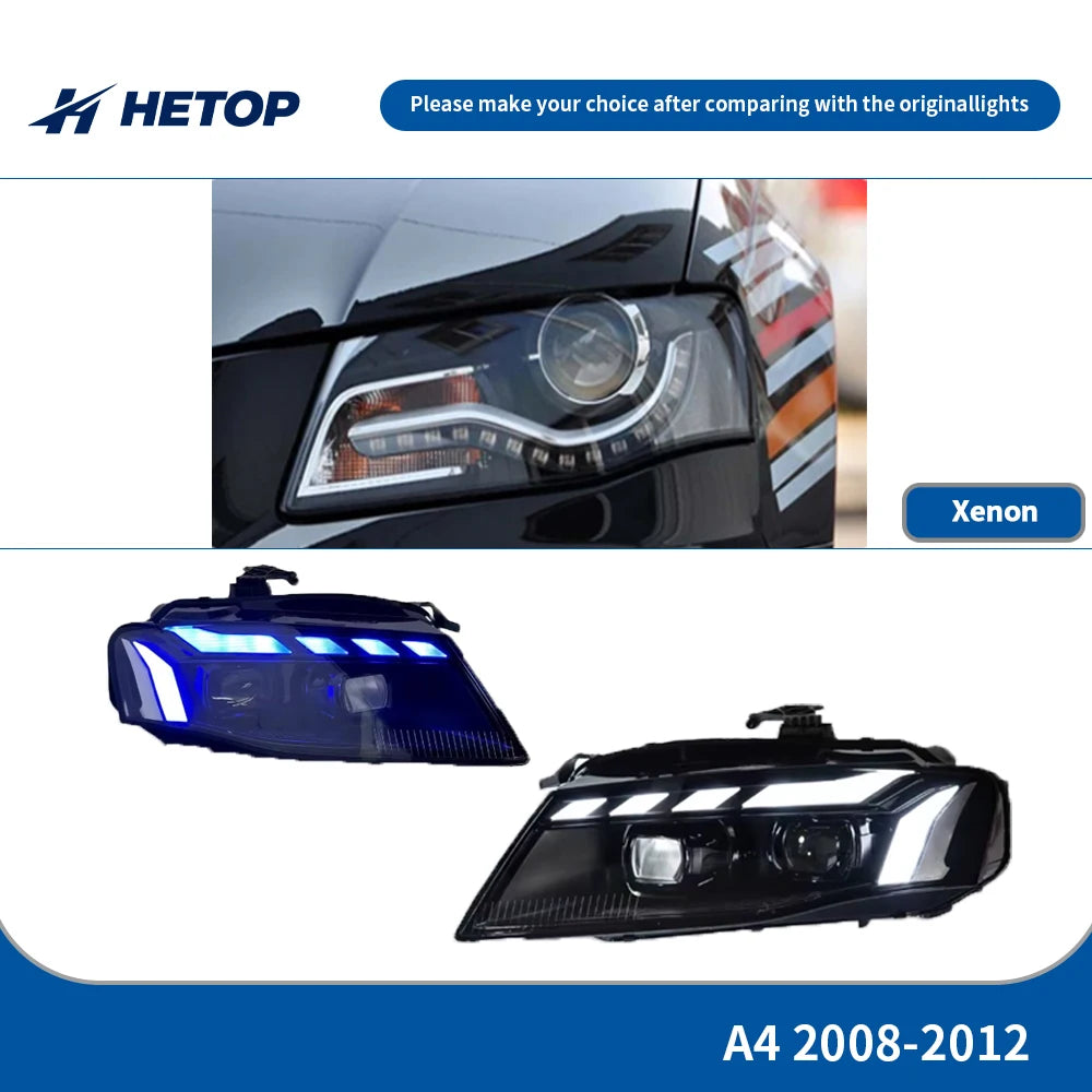 HETOP A4 Headlights 2008-2012 Single Color Upgrade Modified LED DRL Matrix Headlamp Plug and Play Accessories Angel Eye for Audi