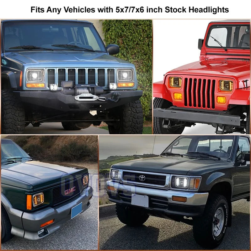 OVOVS 5x7" Square Headlight With Turn Signal Drl 5x7 Headlights for Jeep Cherokee Xj