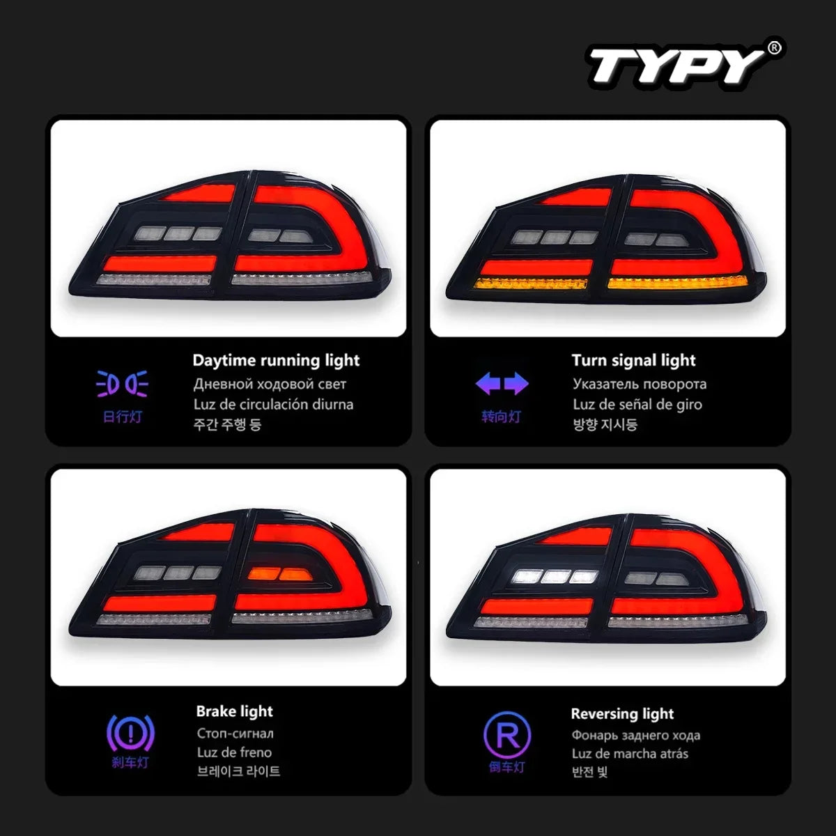 TYPY for for FD2 2012-2015 LED Taillight & DRL Smoke/Tinted Lens 25W 4000 Lumens 3000K