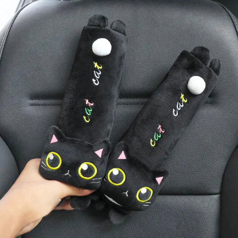 Cartoon Cute Cat Car Neck Pillow Headrest Travel Cushion Seatbelt Interior