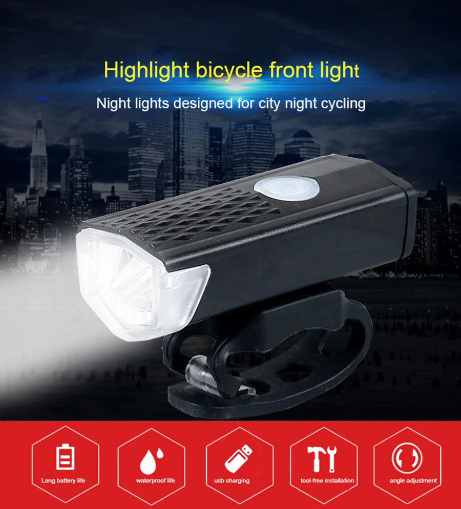 Bike Light Set Front Light with Taillight LED Rechargeable Bicycle Lights 3 Modes Headlight Easy to Install Night Cycling Lamp