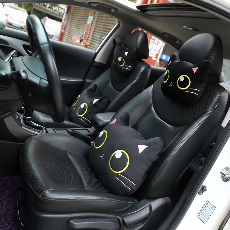Cartoon Cute Cat Car Neck Pillow Headrest Travel Cushion Seatbelt Interior