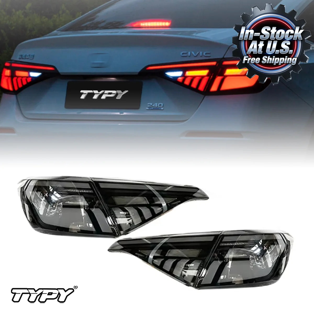 TYPY Car Tail Lamp Tail Light Modified LED Taillamp Taillight Turn Signal Lamp Brake Light for Honda Civic 11th RGB 2022-2023