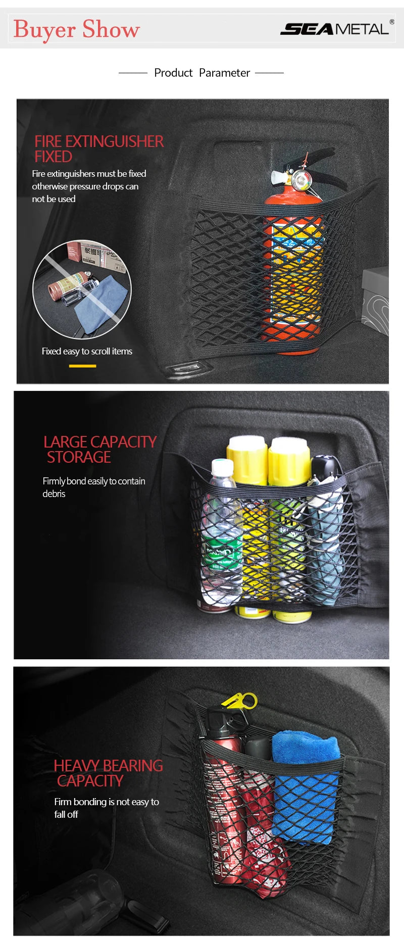 Car Trunk Mesh Organizer Tail Storage Cargo Net Seat Back Pocket Universal