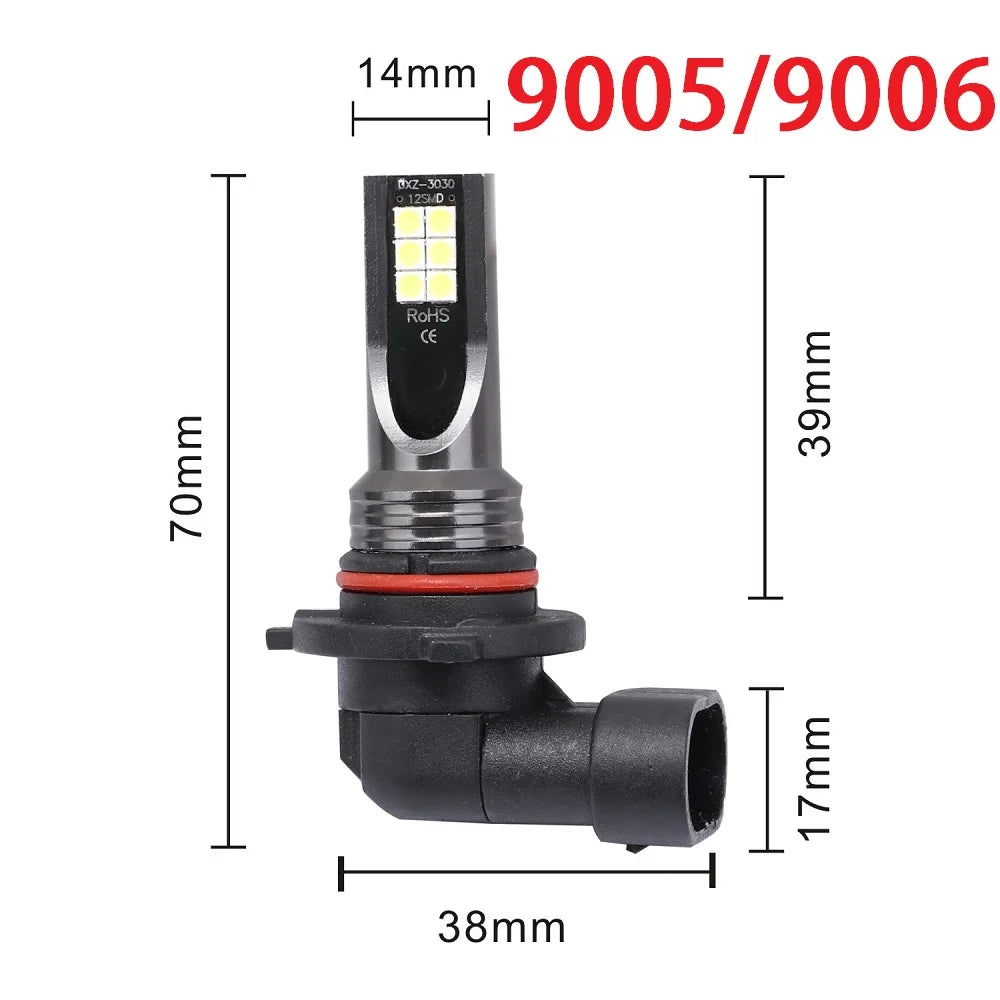 2Pcs H8 H11 LED Bulb H16 JP 9005 HB3 9006 HB4 Led Lamp Super Bright Car Fog Lights Day Driving Running Light 12V 24V 6000K White