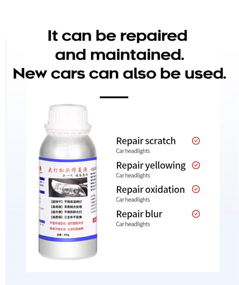 Car Headlight Polishing Liquid Polymer Car Headlamp Renovation Restoration Cleaning Agent 800G/200ml/100ml Auto Repair Products