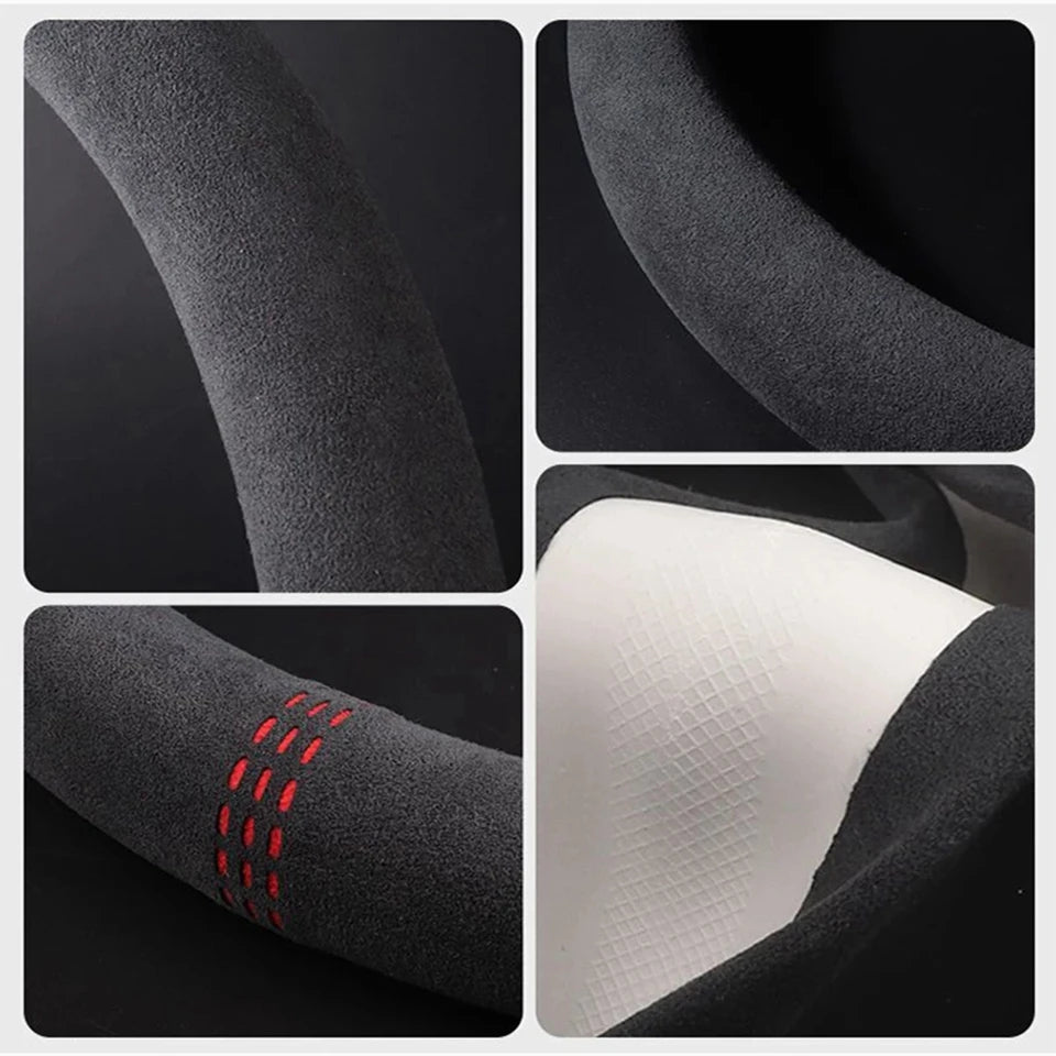 Car Steering Wheel Covers Cowhide Suede Steering Wheel Cover Wrap Universal