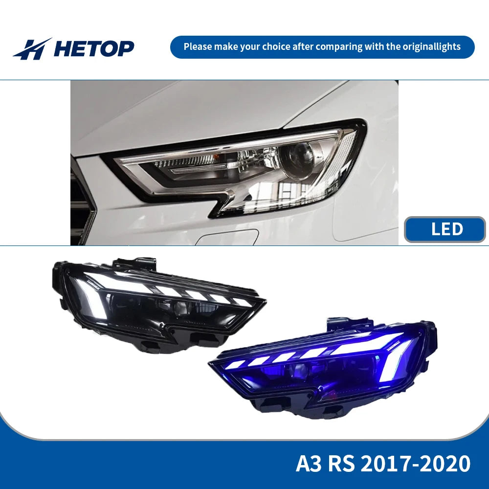 HETOP A3 Headlights 2017-2020 Single Color Upgrade Modified LED DRL Matrix Headlamp Plug and Play Accessories Angel Eye for Audi