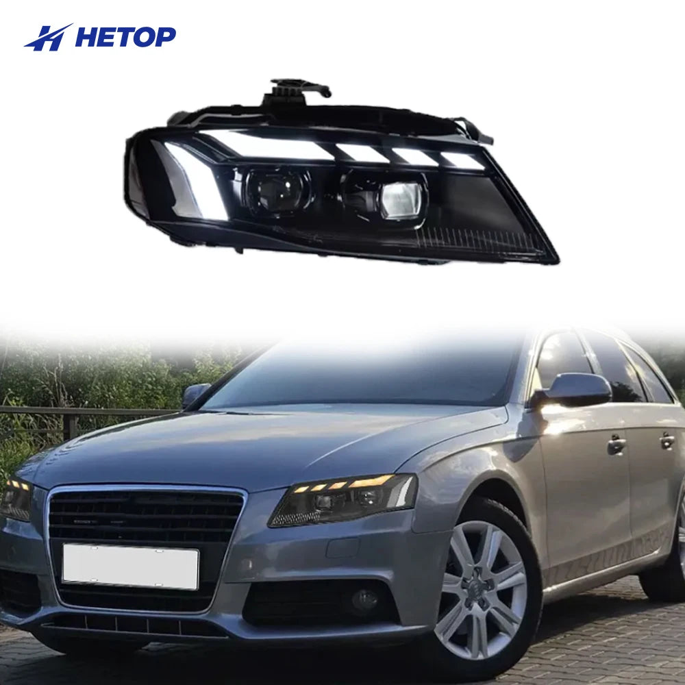 HETOP A4 Headlights 2008-2012 Single Color Upgrade Modified LED DRL Matrix Headlamp Plug and Play Accessories Angel Eye for Audi