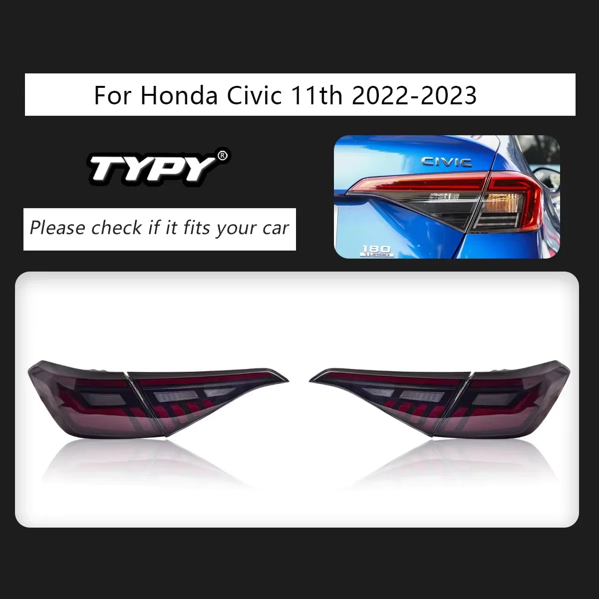 TYPY Car Tail Lamp Tail Light Modified LED Taillamp Taillight Turn Signal Lamp Brake Light for Honda Civic 11th RGB 2022-2023