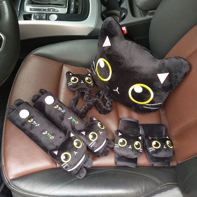 Cartoon Cute Cat Car Neck Pillow Headrest Travel Cushion Seatbelt Interior