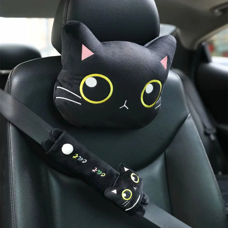 Cartoon Cute Cat Car Neck Pillow Headrest Travel Cushion Seatbelt Interior