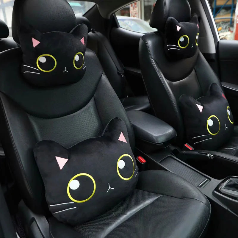 Cartoon Cute Cat Car Neck Pillow Headrest Travel Cushion Seatbelt Interior