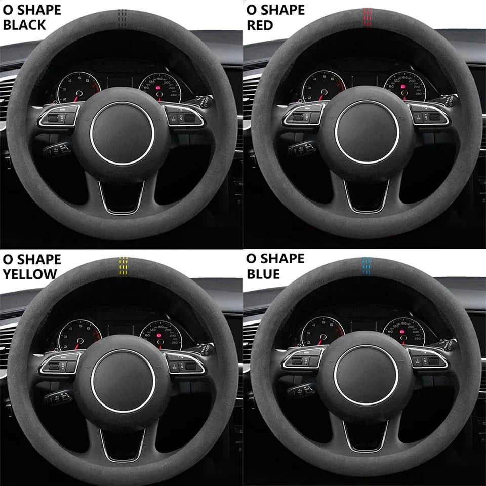 Car Steering Wheel Covers Cowhide Suede Steering Wheel Cover Wrap Universal