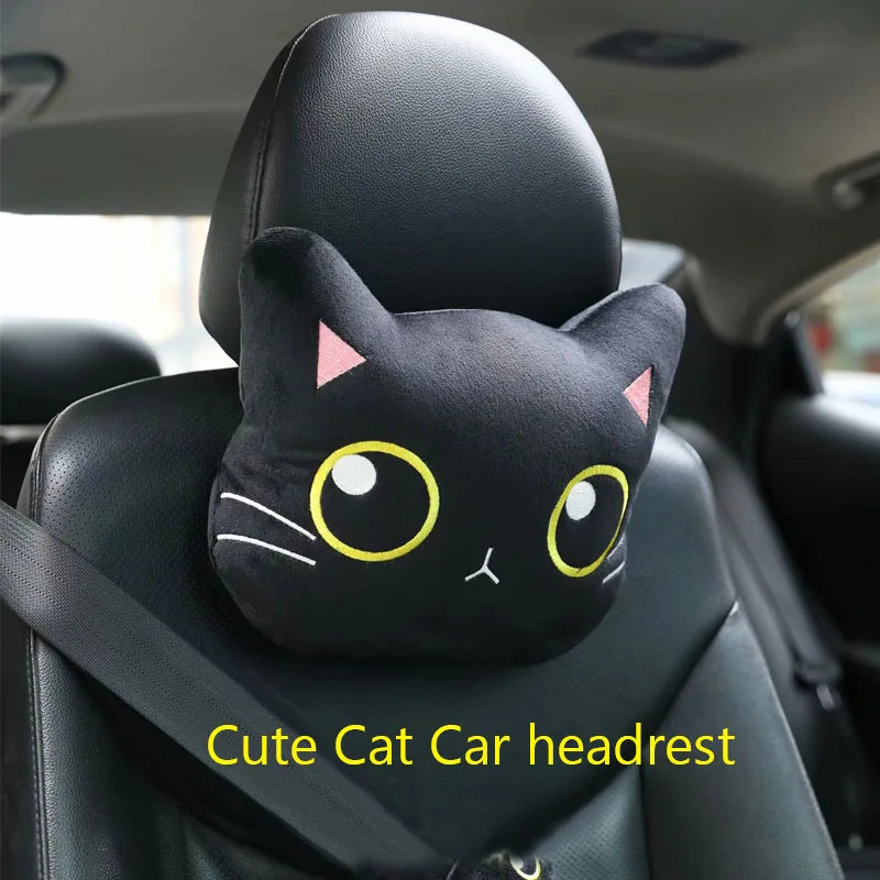 Cartoon Cute Cat Car Neck Pillow Headrest Travel Cushion Seatbelt Interior