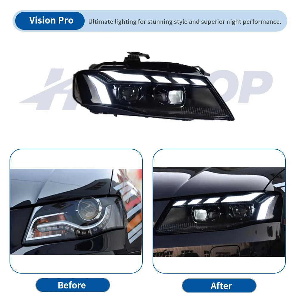 HETOP A4 Headlights 2008-2012 Single Color Upgrade Modified LED DRL Matrix Headlamp Plug and Play Accessories Angel Eye for Audi