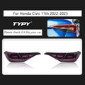 TYPY Car Tail Lamp Tail Light Modified LED Taillamp Taillight Turn Signal Lamp Brake Light for Honda Civic 11th RGB 2022-2023