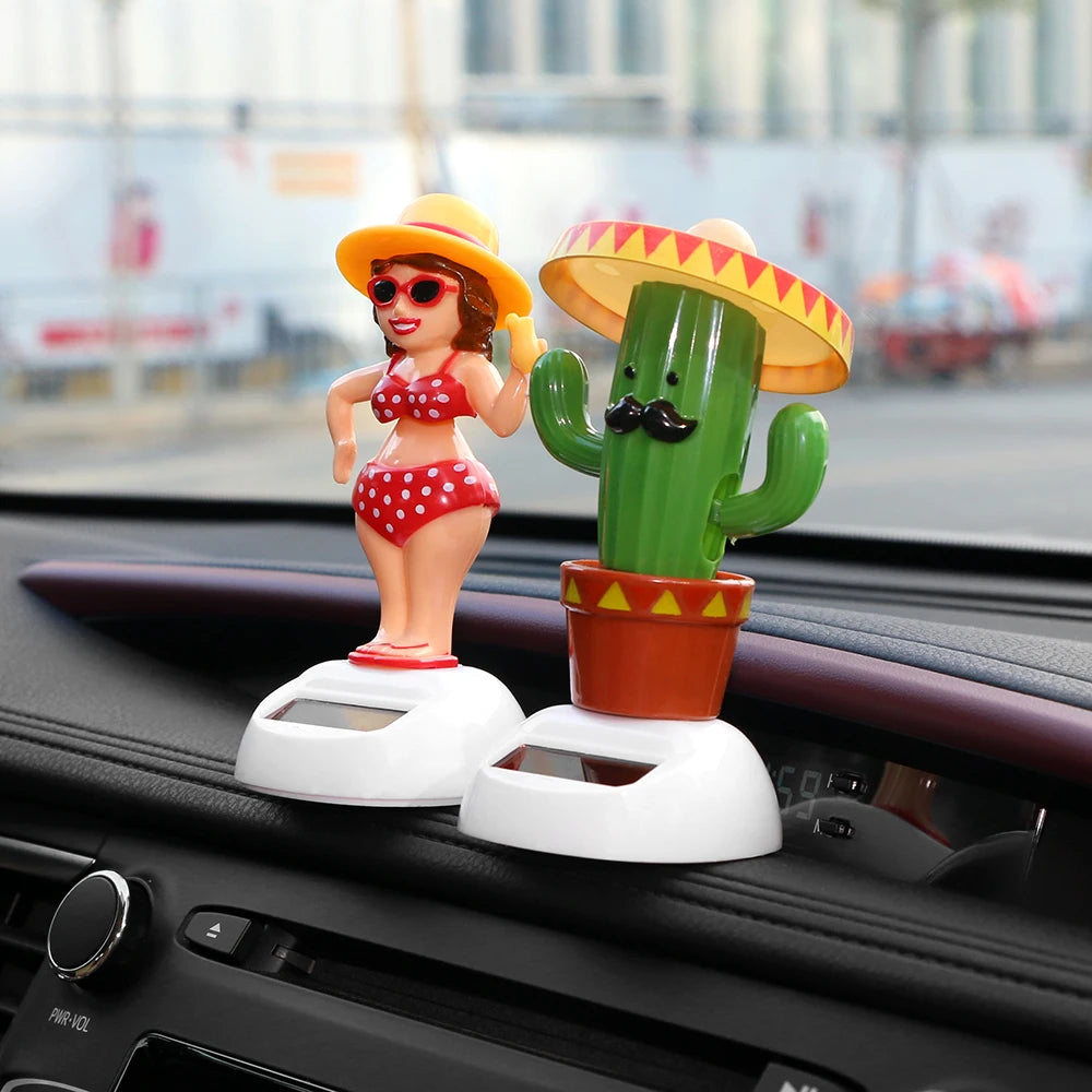 Car Ornament Solar Powered Dancing Shaking Head Cartoon Unicorn Doll Automobile Premium Automotive Accessory