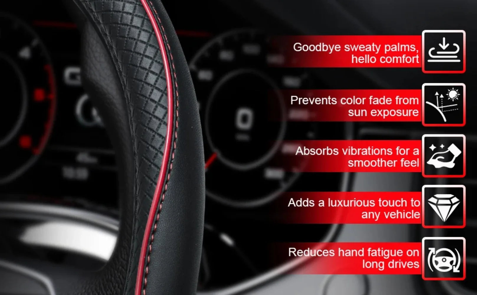 Car Steering Wheel Cover, Anti-Slip, Safety, Soft, Breathable, Heavy Duty
