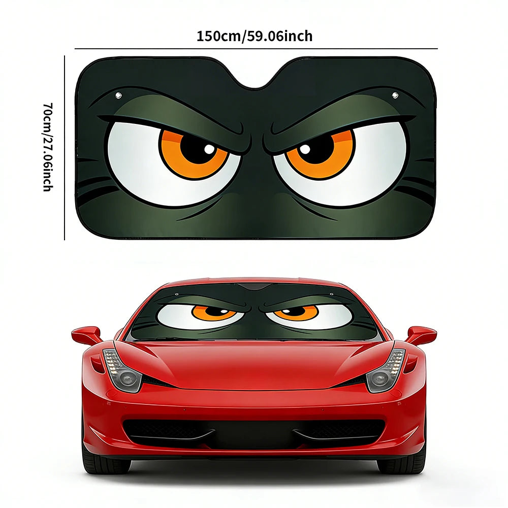 Cartoon Angry Eyes Car Windshield Sun Shade 51.1 Inches Universal Car Sun Visor