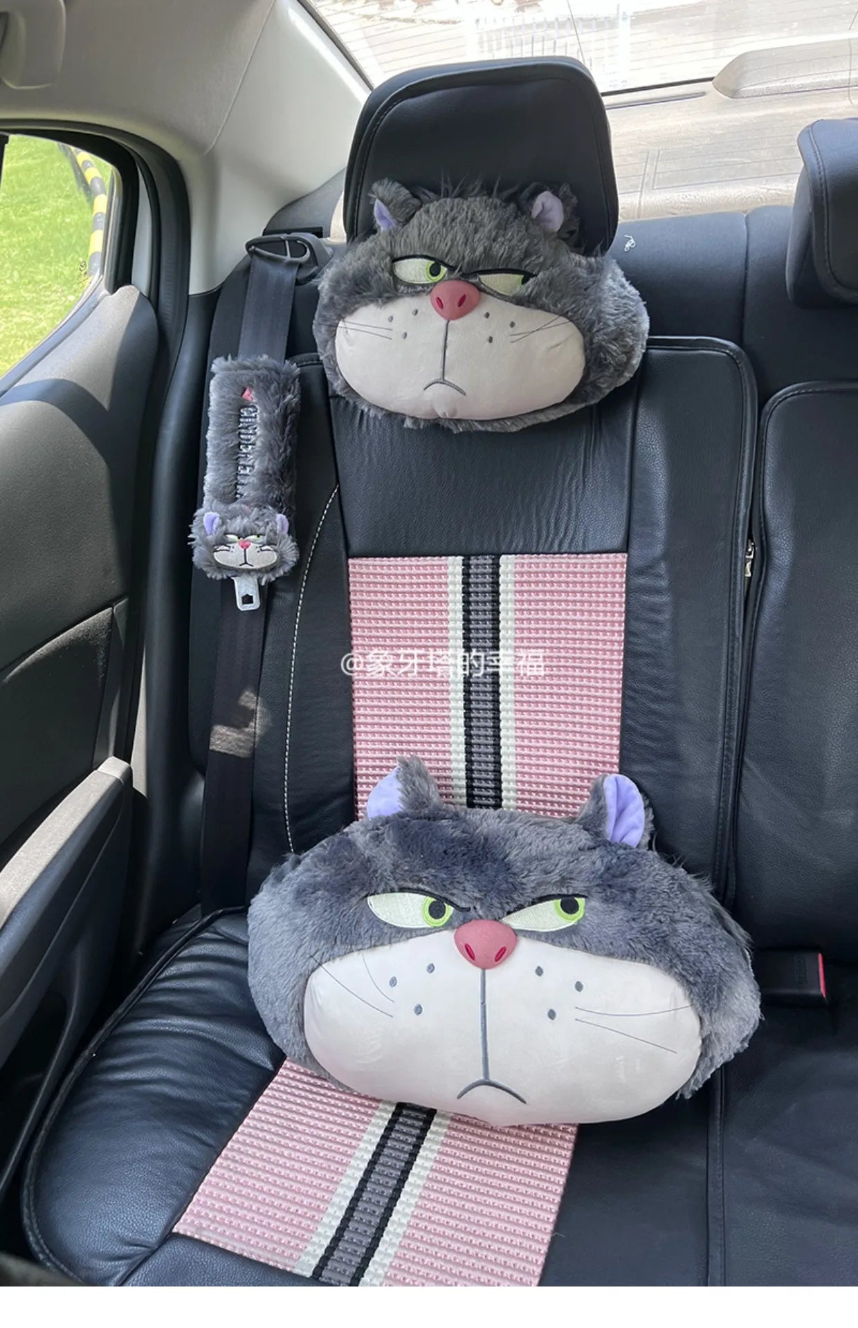 Cute Lucifer Cat Headrest Seat Belt Cover Cartoon Stuffed Anime Cinderella Bad