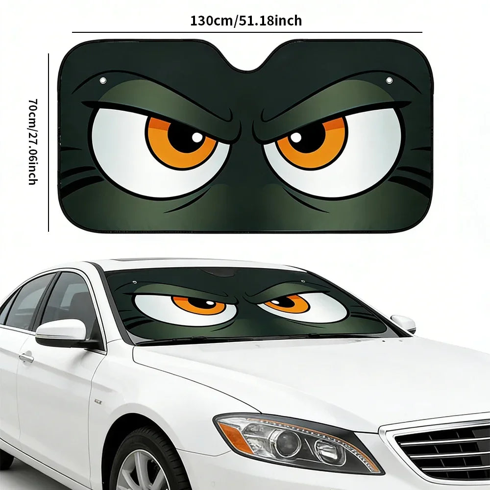 Cartoon Angry Eyes Car Windshield Sun Shade 51.1 Inches Universal Car Sun Visor