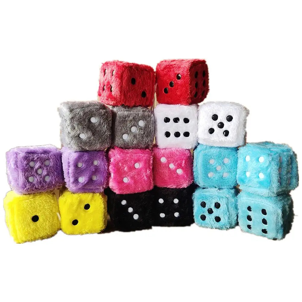 Big Long Hair Hot Stamping Dot Dice Plush Toy Cube Pendant Car Ornament Sieve Premium Automotive Accessory