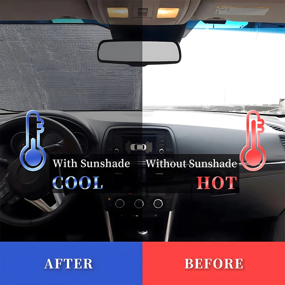 Cartoon Car With Cute Eyes Car Sun Shade Windshield Foldable Three-layer