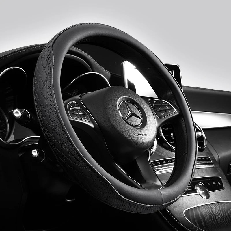 Steering Wheel Cover, Non-slip Napa Leather Perforated Patchwork Car Auto Vehicl