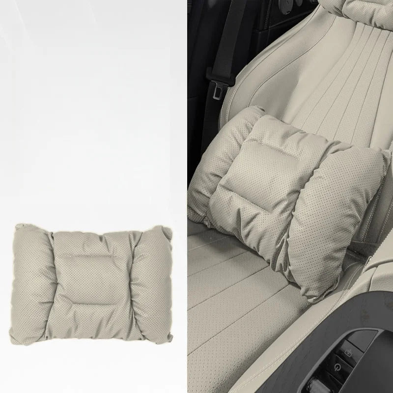 Memory Leather Car Headrest Neck Support Backrest Breathable Punched Design