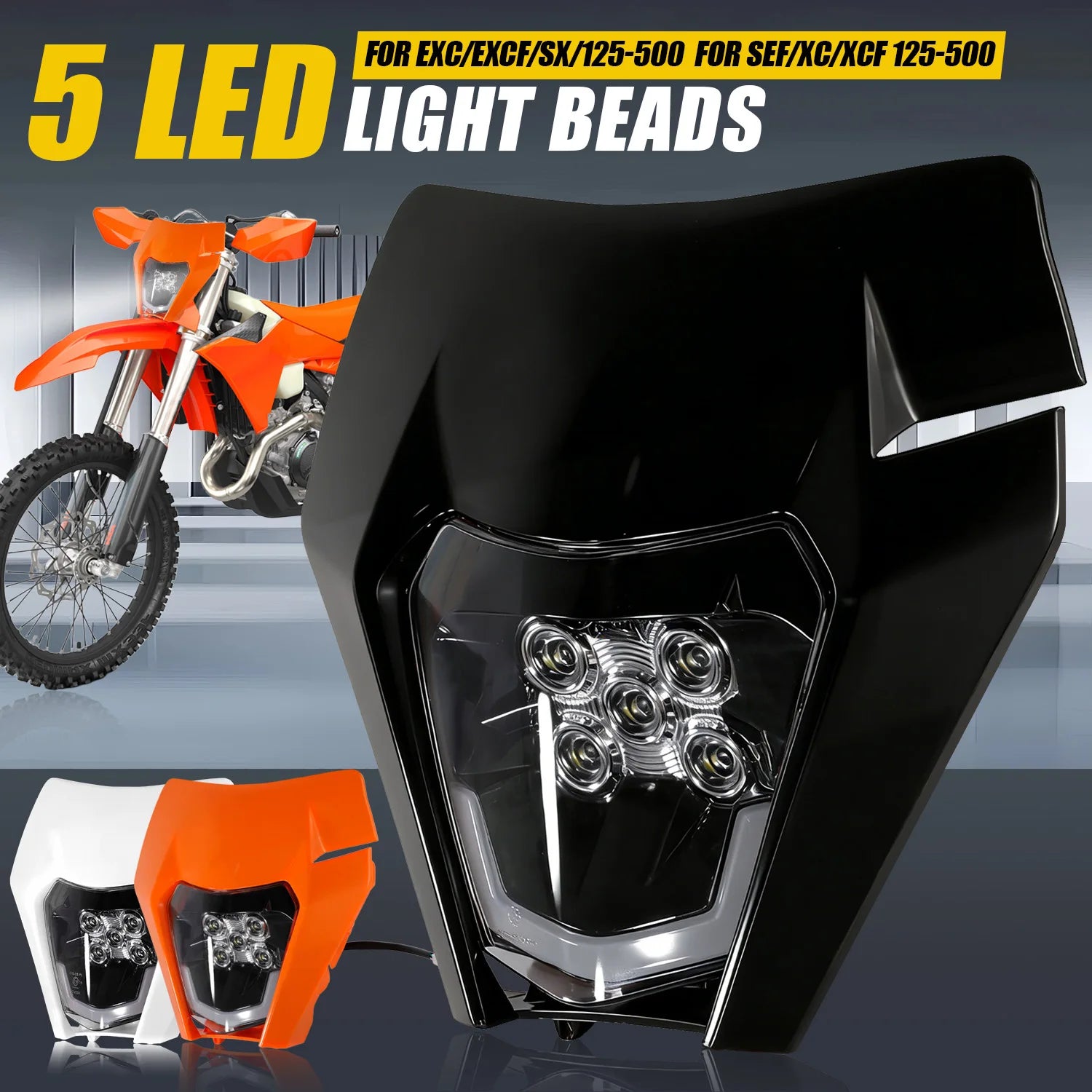 5 LED Headlight Headlamp Lamp Universal for KTM SX SXF XC XCF 125 200 250 300 350 450 Dirt Pit Bike Motorcycle Accessories