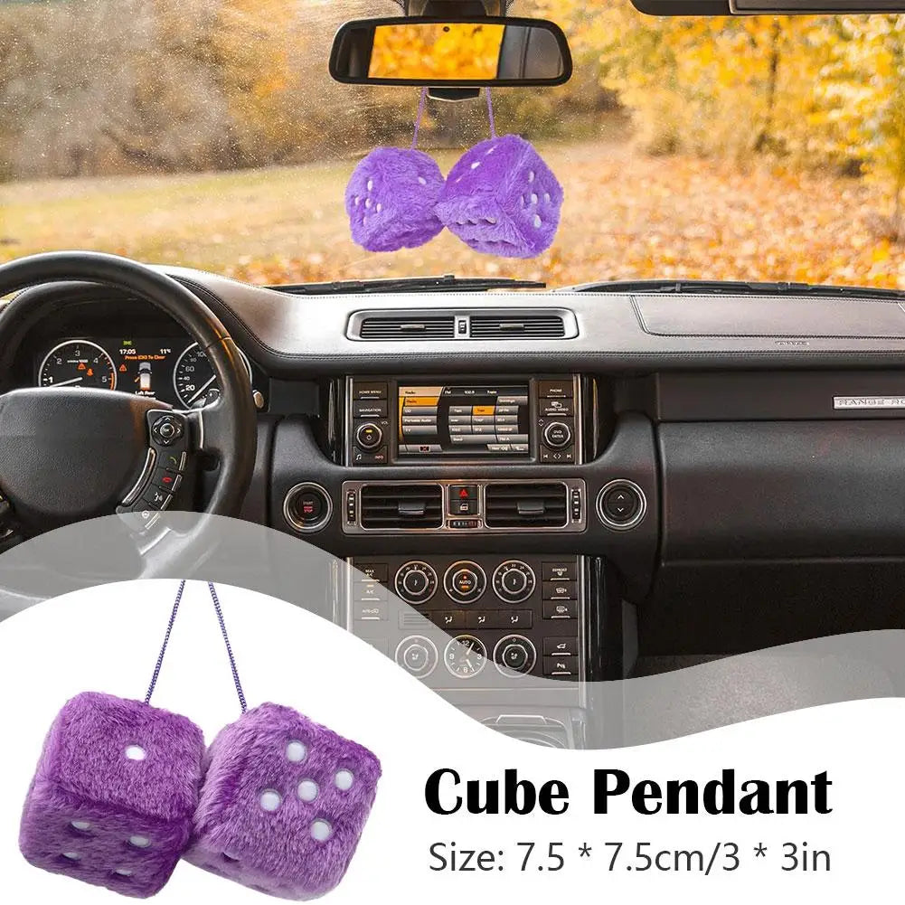 Big Long Hair Hot Stamping Dot Dice Plush Toy Cube Pendant Car Ornament Sieve Premium Automotive Accessory
