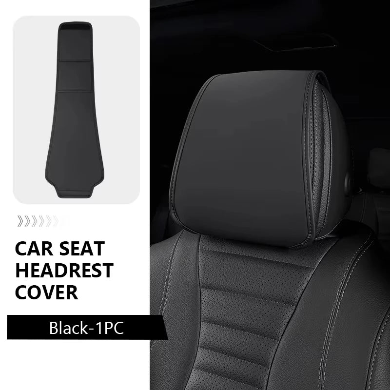 Car Headrest Covers for Seat with Pocket Leather Head Rest Cover Interior