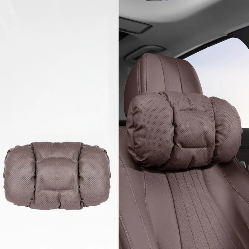 Memory Leather Car Headrest Neck Support Backrest Breathable Punched Design