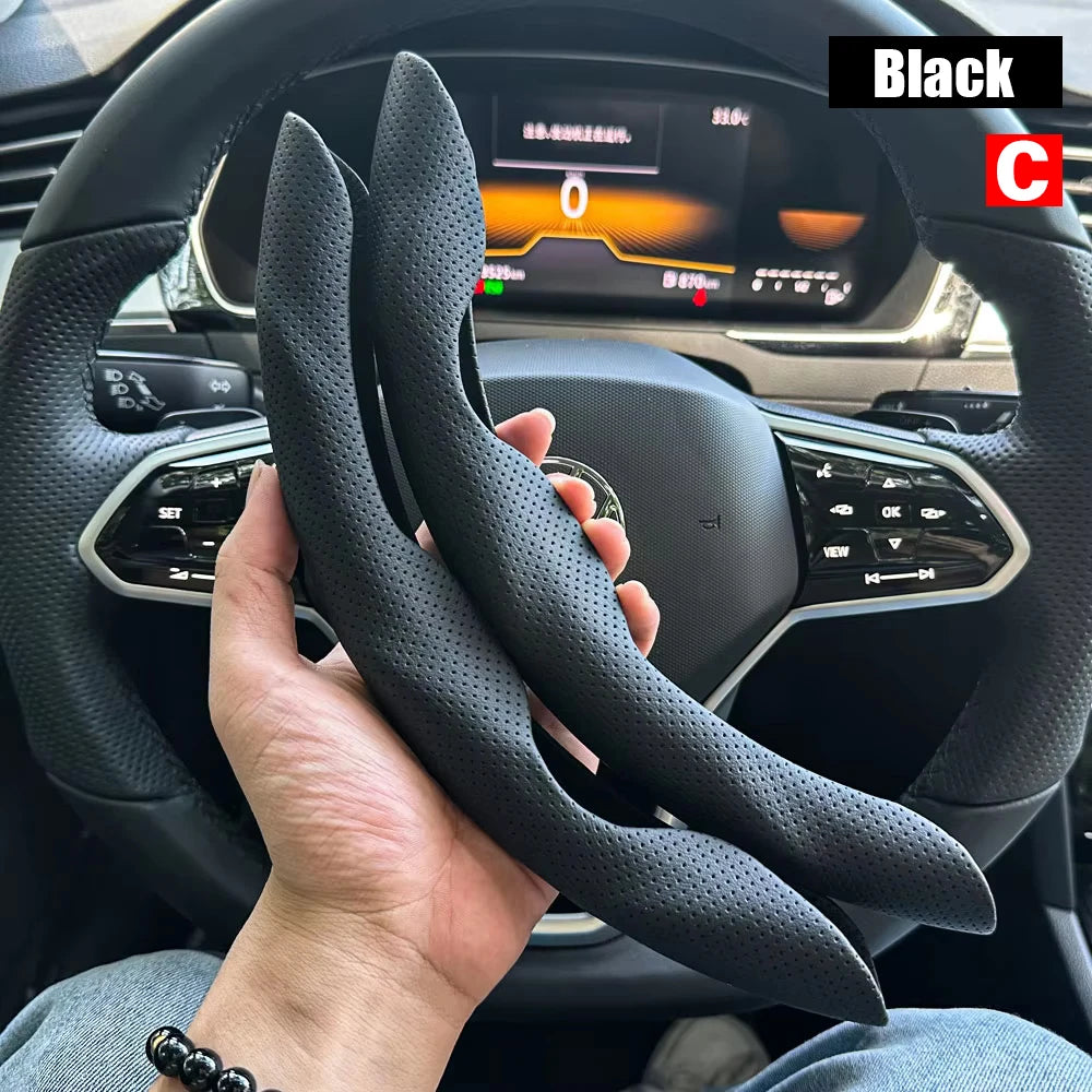 2 PCS Universal Round Car Steering Wheel Cover Carbon Fiber
