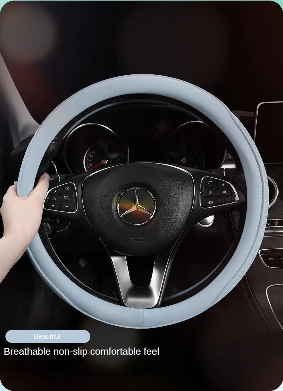 Steering Wheel Cover, Non-slip Napa Leather Perforated Patchwork Car Auto Vehicl