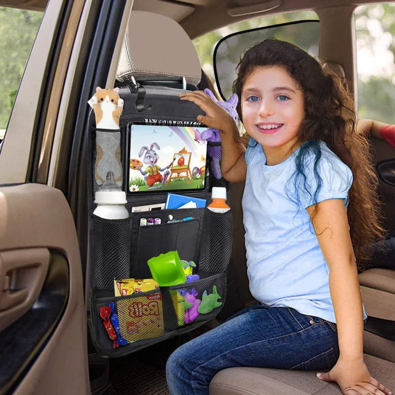 Car Backseat Organizer with Touch Screen Tablet Holder Auto Storage Pockets