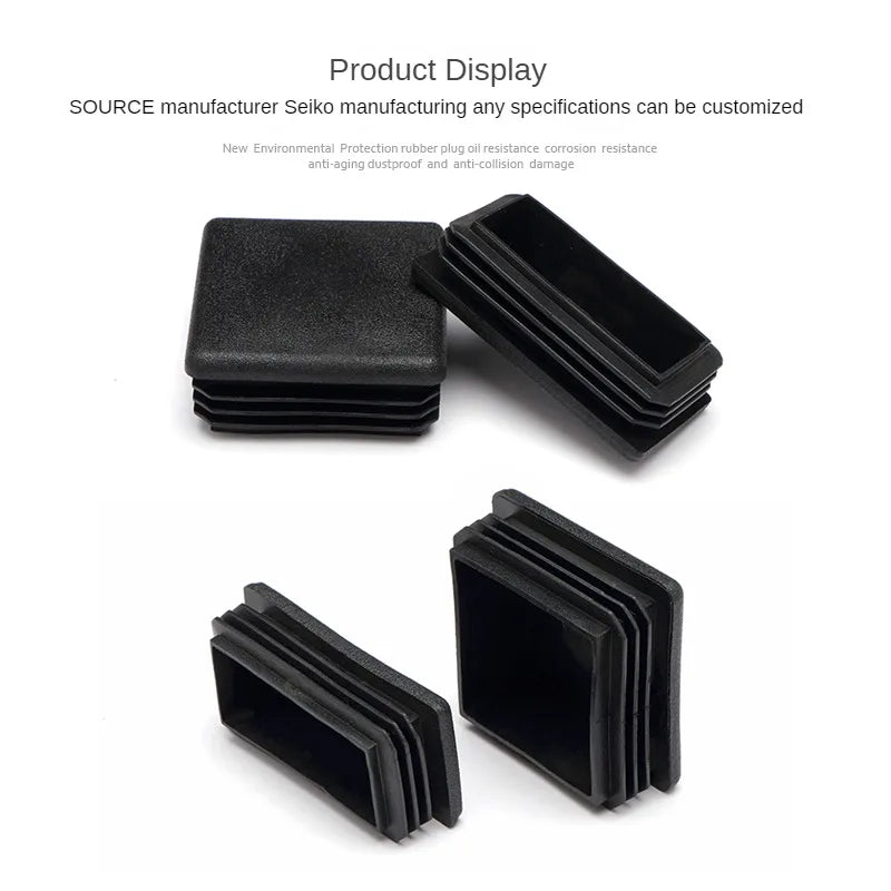 Black Square Oblong Plastic Pipe Plug Stopple Dust Plug Protective Cover Non-slip Mat Head End Cap Door Mat 16x16mm~80x40mm