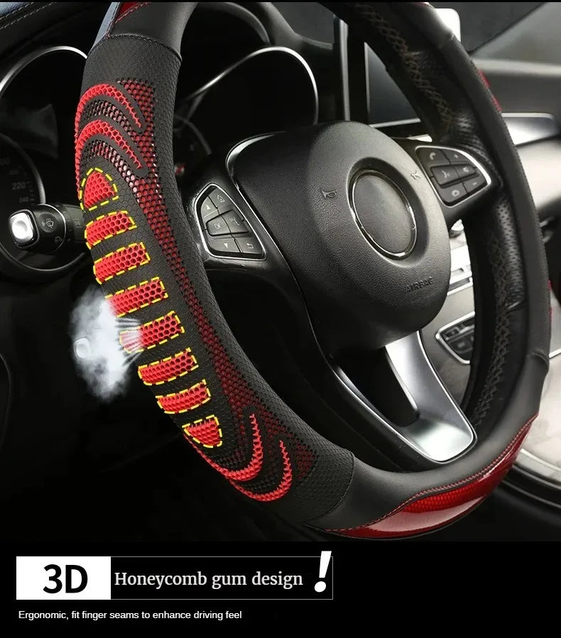 Three-dimensional Honeycomb Steering Wheel Cover Durable Leather Cover