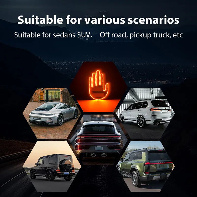 Funny Car Finger Gesture Light Multi-function Warning Tip Anti-Tailgating Premium Automotive Accessory
