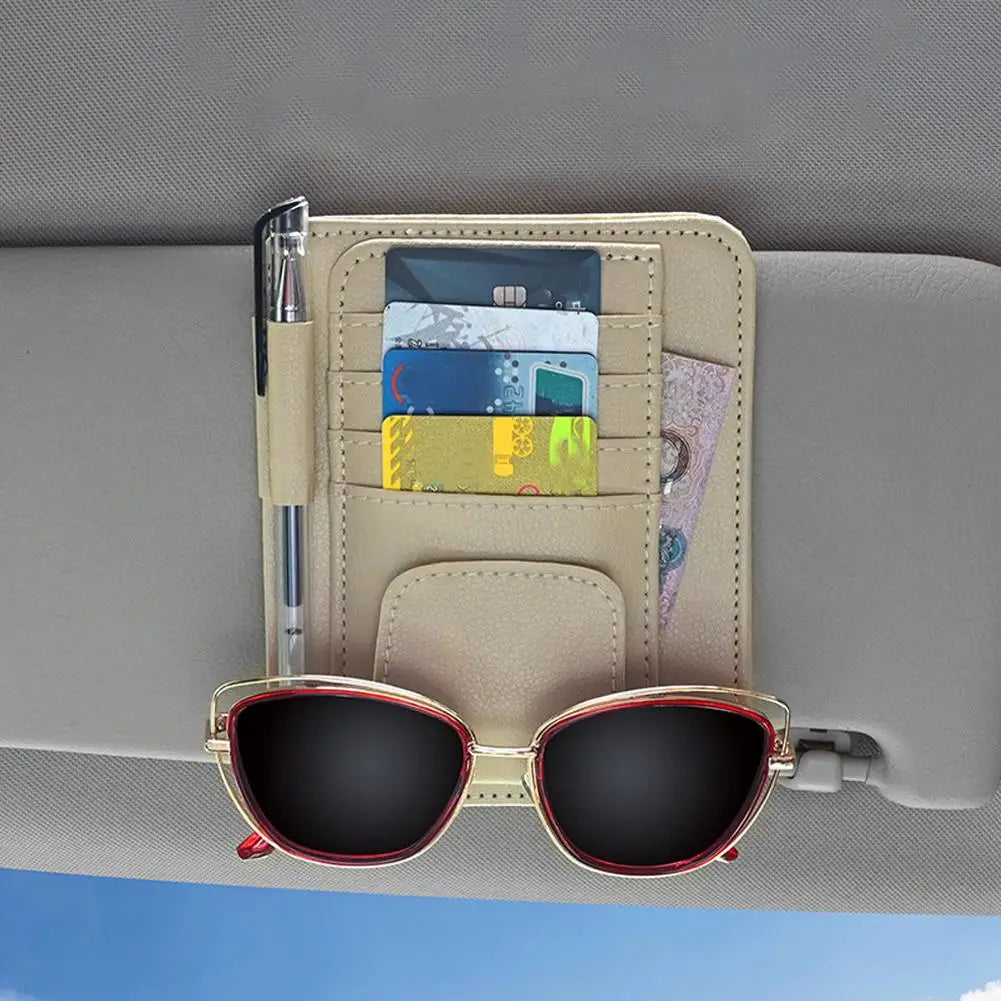 Car Sun Visor Organizer Multi-Pocket Business Card Storage Management Sunglasses
