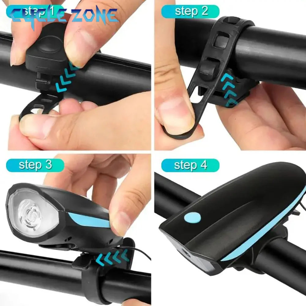 Bicycle LED Head Light with Horn Speaker 3 Modes Bicycle Front Light with remote control Rechargeable MTB Cycling Bike Bell Lamp
