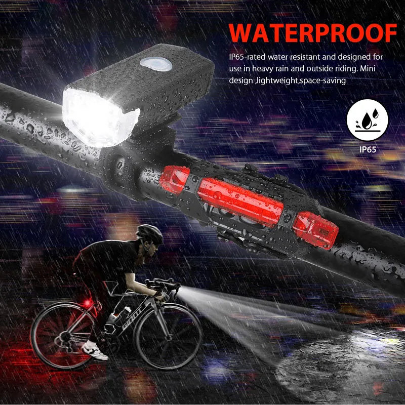 Bike Light Set Front Light with Taillight LED Rechargeable Bicycle Lights 3 Modes Headlight Easy to Install Night Cycling Lamp