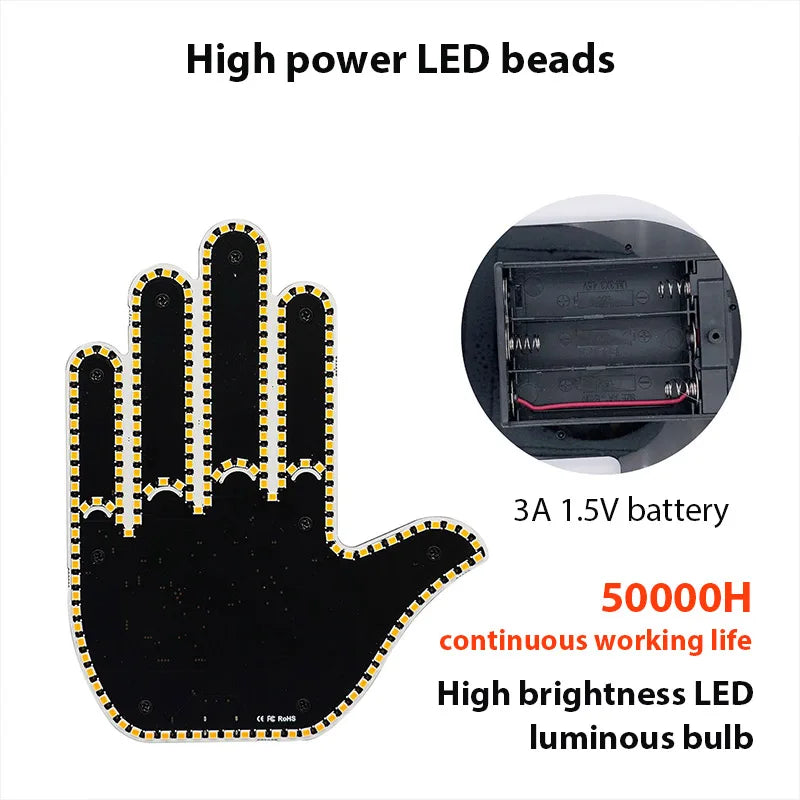 Funny Car Finger Gesture Light Multi-function Warning Tip Anti-Tailgating Premium Automotive Accessory
