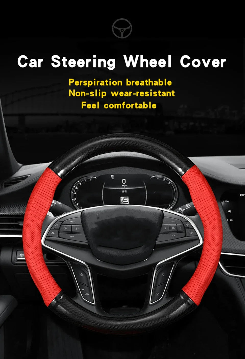 Universal Car Steering Wheel Cover Carbon Fiber Leather D shape O Shape