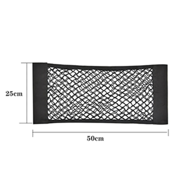 Car Seat Back Organizer Trunk Net Mesh Pocket Elastic String Magic Sticker