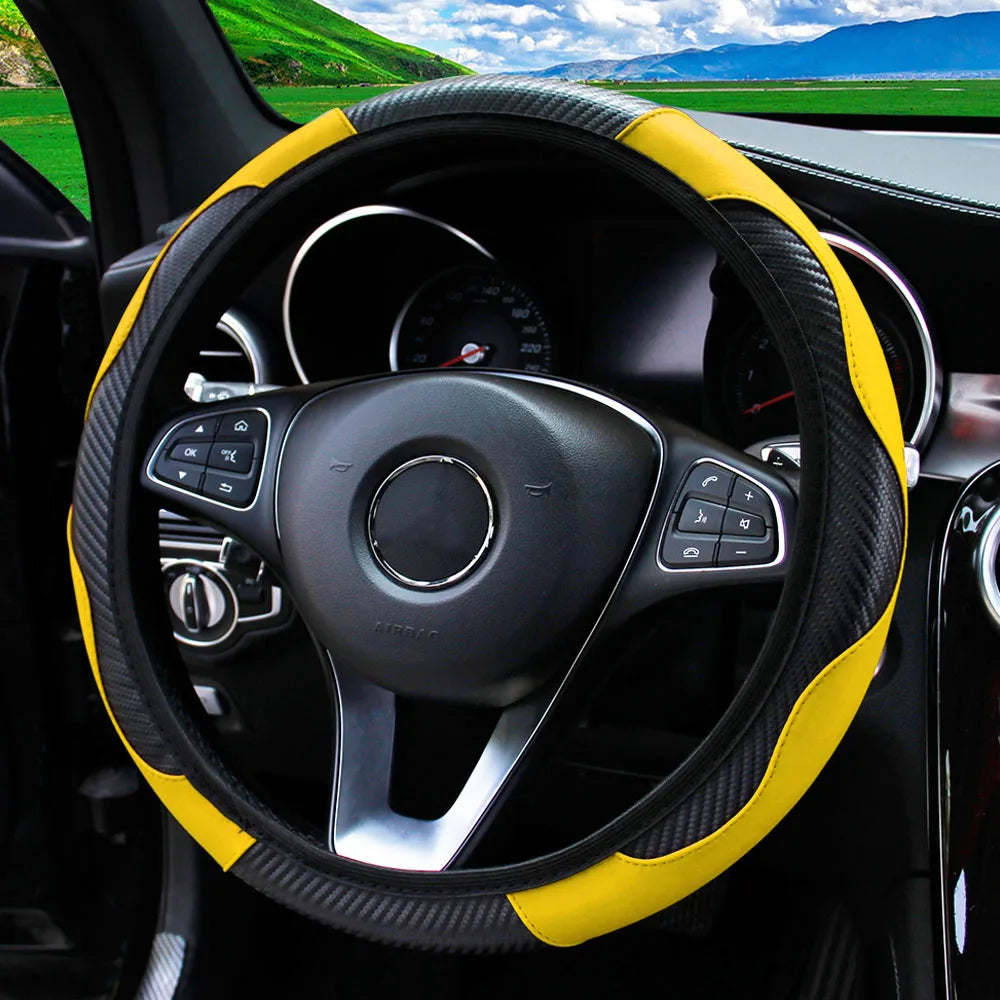 Steering Wheel Cover Carbon Fiber Leather Car without Inner Ring