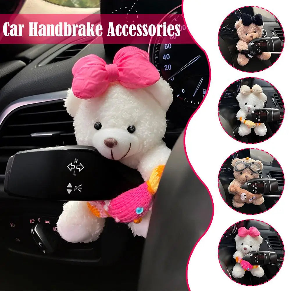 Cute Bear Car Gear Shift Decoration Plush Doll Turn Signal Wiper Rearview Mirror Premium Automotive Accessory