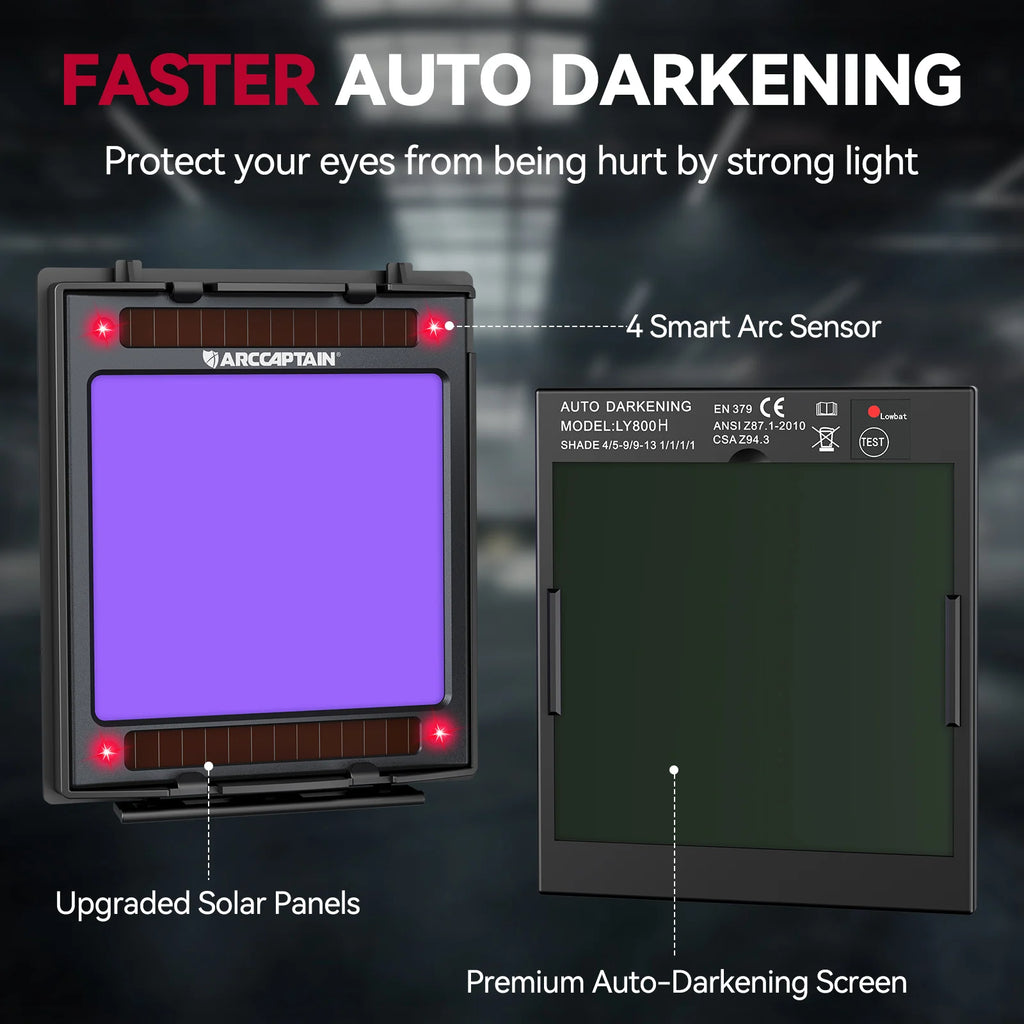 Welding Helmet  - ARCCAPTAIN Auto Darkening Welders Helmet With Light For MIG MAG TIG Cutting 4 Arc Sensor True Color Welder Face Cap